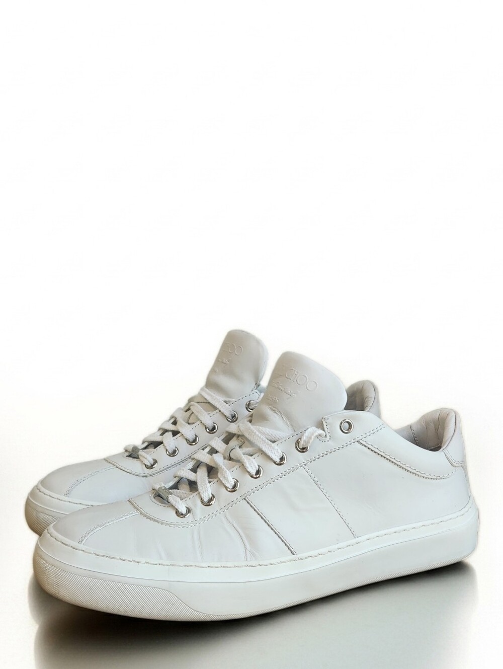 Jimmy Choo White Leather Low-Top Sneakers